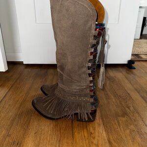 Naughty Monkey Taupe Fringe Over the Knee Boots